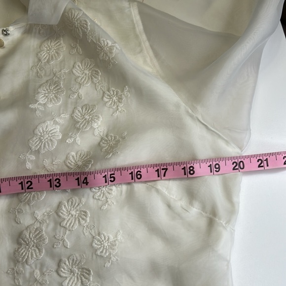 JUDY BOND VINTAGE 1950s EMBROIDERED SHEER SLEEVE BLOUSE SECRETARY BOW SZ 14 - Picture 12 of 16